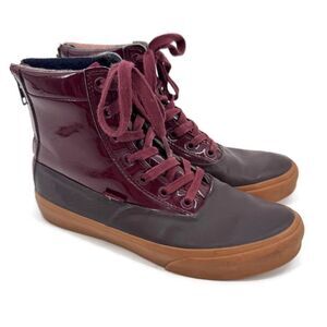 Vans Rubber Lace Up Zip Up‎ Rain Duck Boots Patent Leather 7.5
